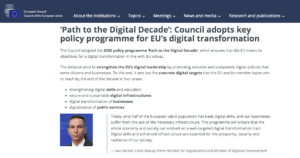 'Caminho para a Década Digital': Conselho adota programa político chave para a transformação digital da UE Fortalecimento das habilidades digitais e da educação infraestruturas digitais seguras e sustentáveis transformação digital das empresas digitalização de serviços públicos