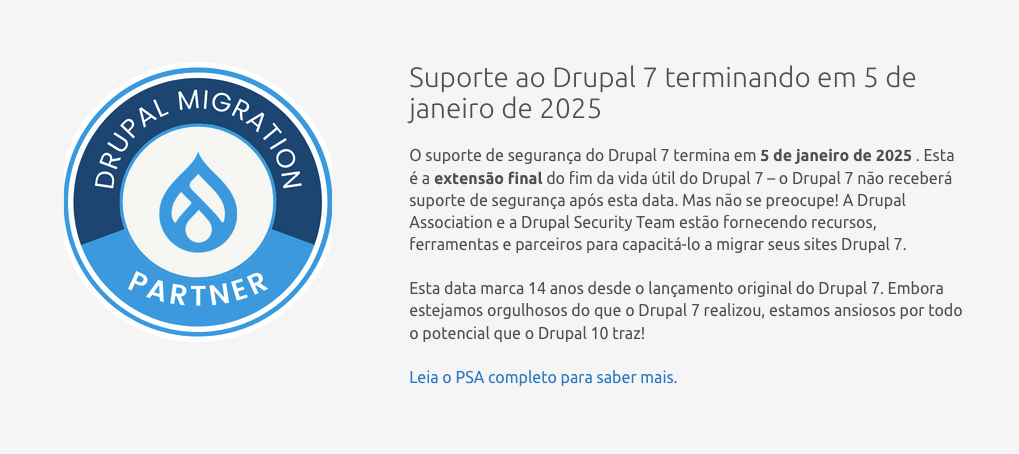 Suporte ao Drupal 7 termina a 5 de janeiro de 2025